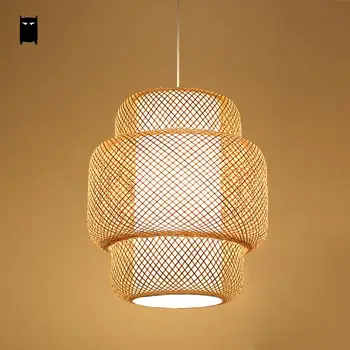 

Bamboo Wicker Ratan Lantern Shade Pendant Light Fixture Asian Japanese Suspension Lamp Plafon Luminaria Dining Table Study Room