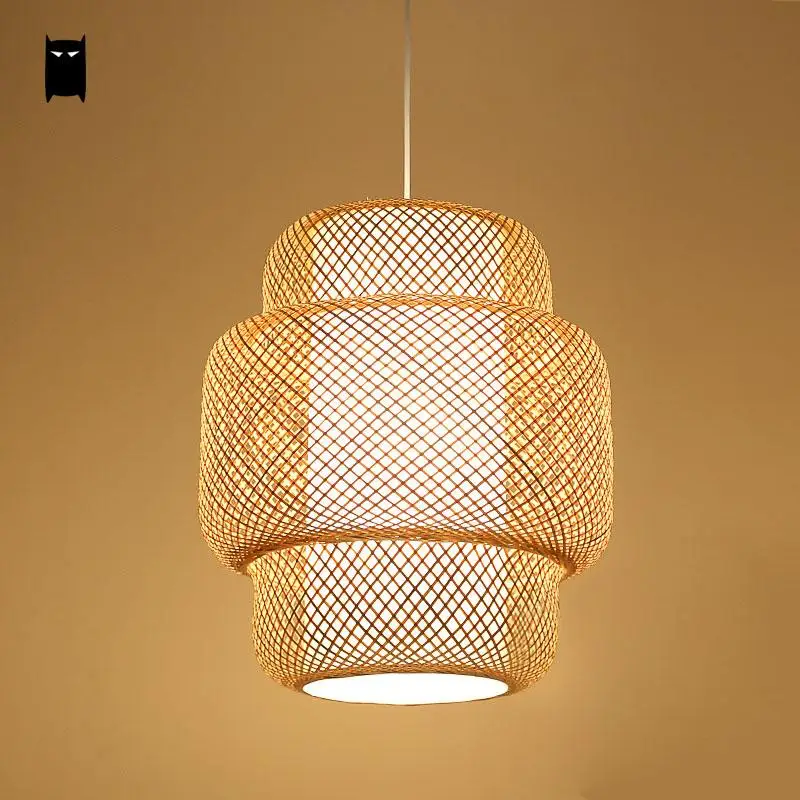Luminária Pendente De Vime De Bambu Ratan, Luminária Japonesa Em Rattan
