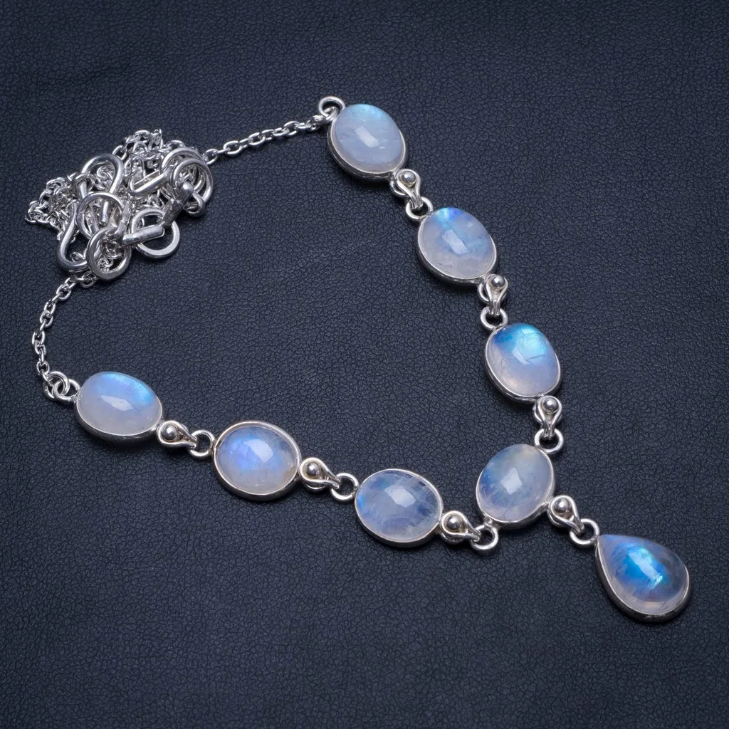 

Natural Rainbow Moonstone Handmade Indian 925 Sterling Silver Y Necklace 17" T8612