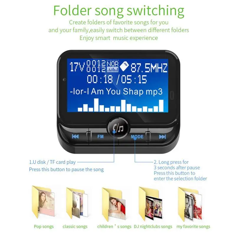 Onever FM передатчик модулятор Автомобильный MP3-плеер поддерживает языки 7 интеллигентая(ый) Шум снижение Bluetooth 4,1 автомобильный комплект