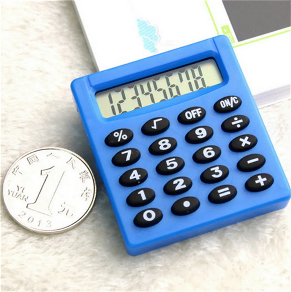 Карманный мультипликационный мини-калькулятор карманный Карманный Монетный калькулятор на батареях серебристый, синий, зеленый, розовый, фиолетовый - Цвет: Синий