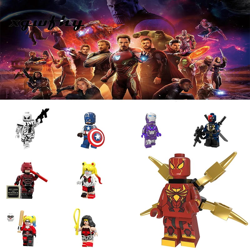

Hot Marvel Ation Movie Character Batman Clown Harry Spider Man Beauty Team Building Block Model Children's Toys Compatible JM235