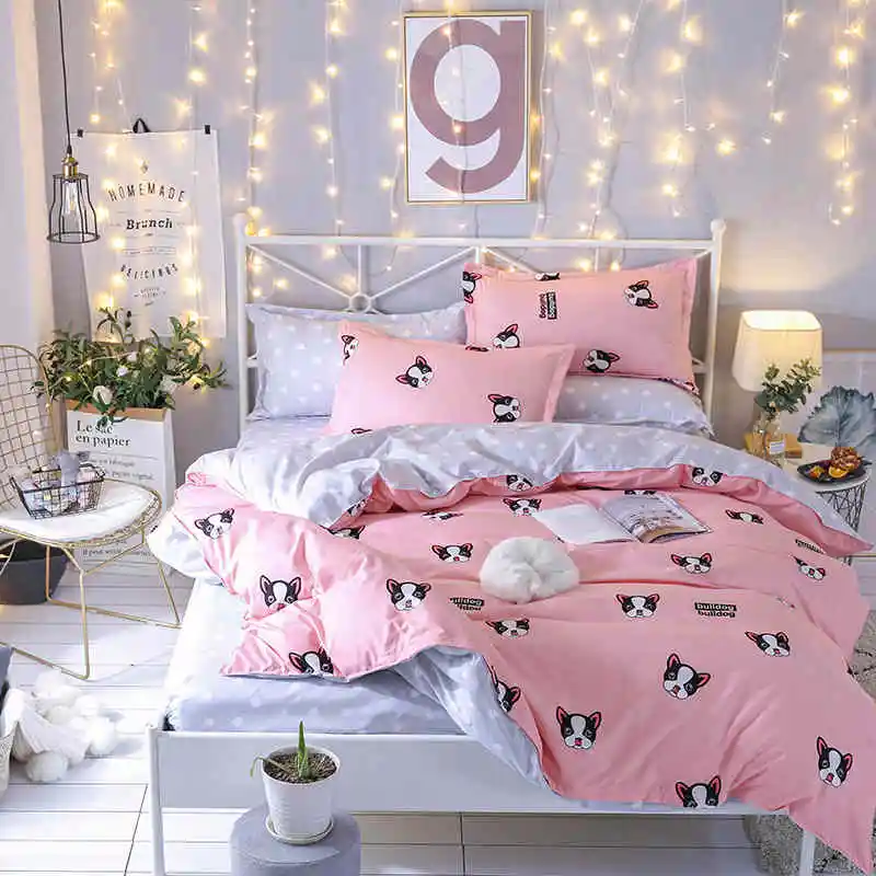 ParkShin, милый розовый комплект постельного белья с собачкой, двойное покрывало, пододеяльник, плоский лист, королева, король, Комплект постельного белья, декоративный домашний текстиль - Цвет: 1