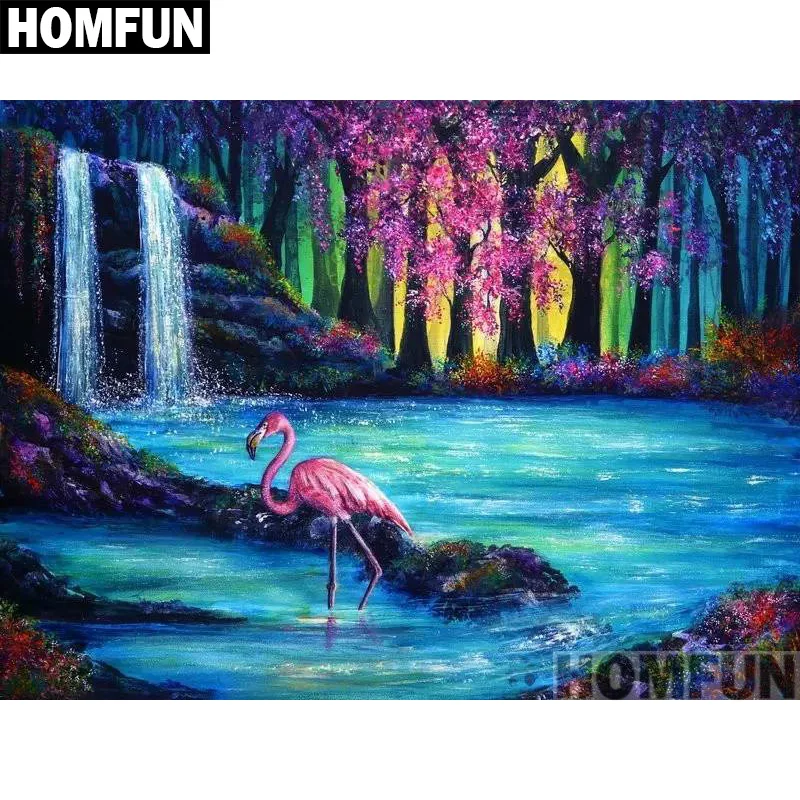 

HOMFUN Full Square/Round Drill 5D DIY Diamond Painting "Forest flamingos" 3D Embroidery Cross Stitch 5D Home Decor A00966
