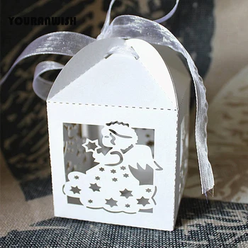 

New 50PCS Laser Cut White angel Wedding Box in Pearlescent Paper box,party show candy box,party shower gifts,Chocolate Box