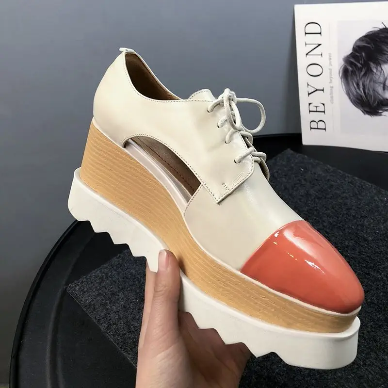 ASUMER/Большие размеры 34-40, туфли-лодочки из натуральной кожи женская обувь на танкетке со шнуровкой разноцветные весенне-летние женские туфли