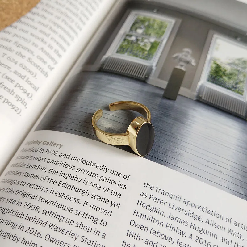Смешанное геометрическое кольцо с черным кристаллом для женщин, 925 пробы Серебряное модное классическое Брендовое ювелирное изделие