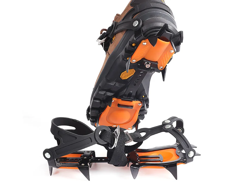 Pinça de Gelo Antiderrapantes de Alta Ajustável para Caminhadas Escalada ao ar Livre do Esqui Neve do Gelo 10 Dentes Garras Crampons Sapatos Qualidade da 10 de alta qualidade ajustável pinça gelo para