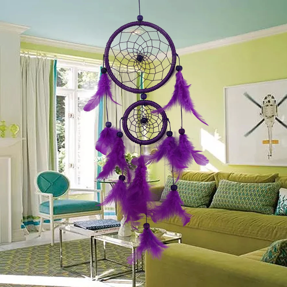 

Purple Dream Catcher Hanging Decoration Feather Dreamcatcher Ring Wind Chimes Feather Pendant Creative Car Decor