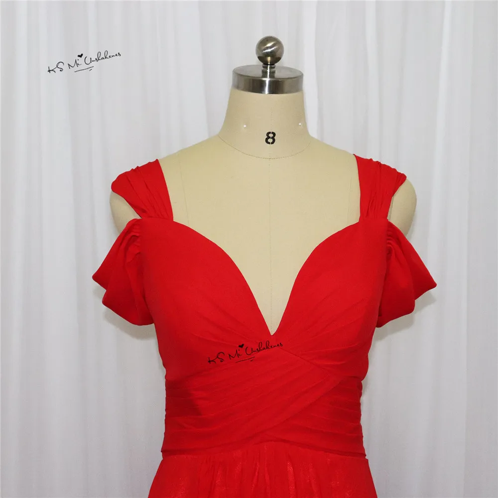 Vestido Para Madrinha Красные Длинные платья подружек невесты Дешевые Свадебные вечерние платья для гостей Сплит боковая шифоновая плиссированная на заказ