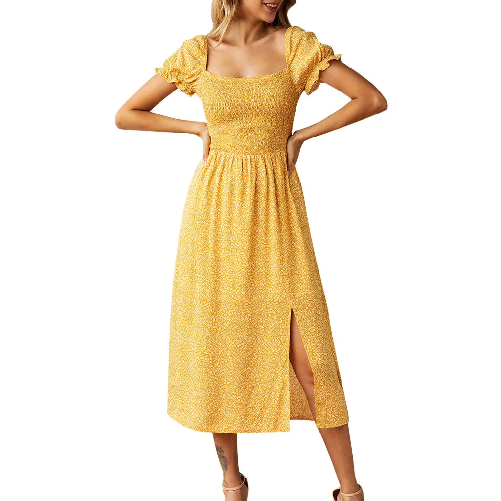 Summer Party Dress 2019 Sexy Yellow Ruffle Maxi Dress Women Vintage Dresses Woman Party Night Elegant Casual Women Long Dress