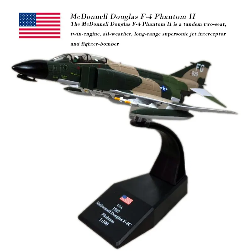 

AMER 1/100 Scale Military Model Toys USA McDonnell Douglas F-4C Phantom II Fighter Diecast Metal Plane Model Toy For Collection