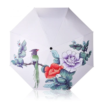 

Fashion Ink Painting Flower and Bird Umbrella Rain Women Windproof Sun Rain Automatic Folding Umbrellas Lady Umbrella parasol