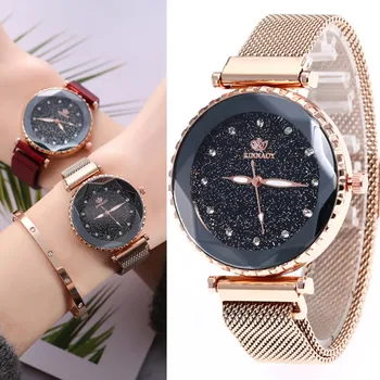 

Dropshipping Luxury Mesh Magnet Buckle Starry Quartz Watches For Women Fashion Casual Clock Girl Wristwatch Relogio