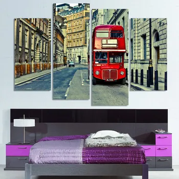 

4 Panels Modern Wall Oil Painting London Street Landscape Picture Home Decorative Art Picture Paint on Canvas Prints No Frame
