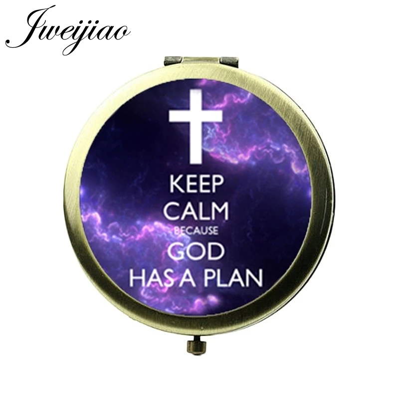 

JWEIJIAO With God is Phrase Quote Favor Verse Pocket Mirror Beauty Health Tools Accessories Portable Floding Makeup mirrors