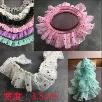 

10Yards Ruffle Lace Trim Headdress Dessert Doll Clothes Birthday Party Wedding Decoration Fold Pleated Mesh Lace Fabric Pink Net