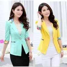 Лето Осень цветочный блейзер рукав три четверти конфетный Блейзер Женский цветочный тонкий офисный костюм тонкое пальто размера плюс S-2XL Y79