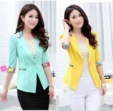 Summer Fall 2015 Floral Blazer Three Quarter Sleeve Candy Blazer Women Flower Slim Office Suit Thin Coat Plus Size S-2XL Y79