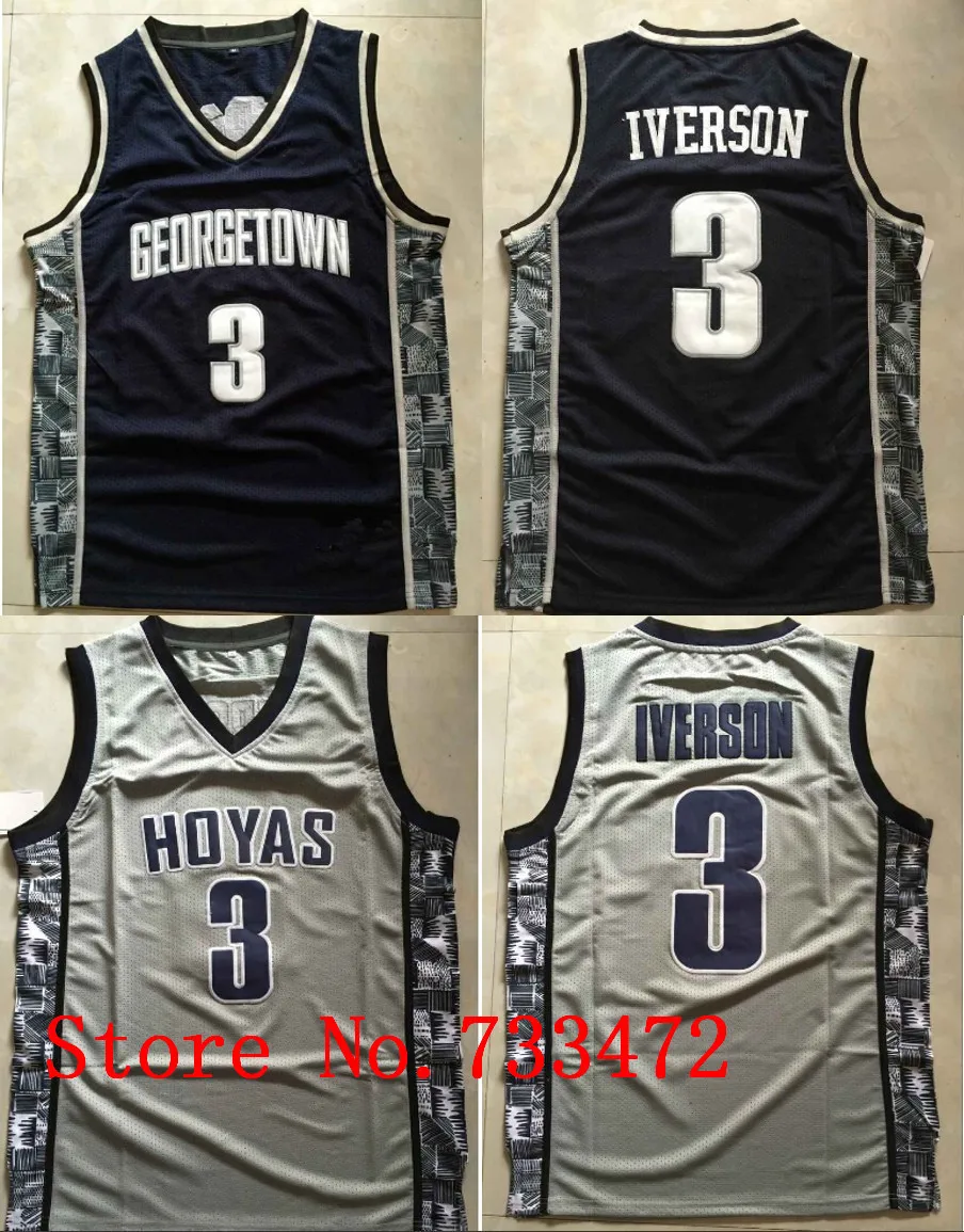 100 Stitched Hoyas 3 Allen Iverson Blue Gray College