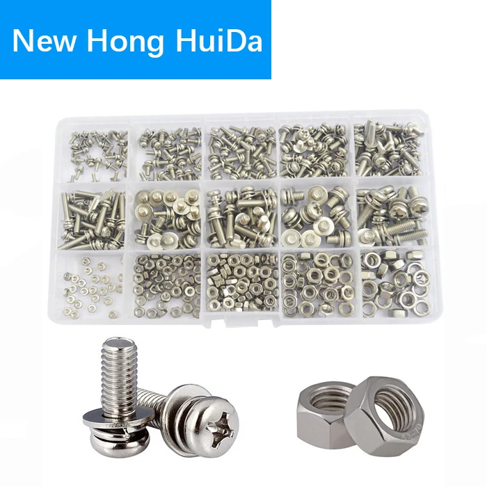 

Pan Round Head Screw nut Washer Metric Phillips 304stainless Steel Combined Cross Machine Screw ,M2 M2.5 M3 M4 M5 Assortment kit