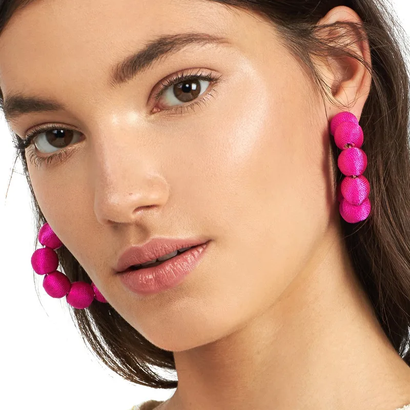 

JURAN 2019 New High qulity big earrings fashion women statement pom pom Earrings for women crisana hoop earrings wholesale