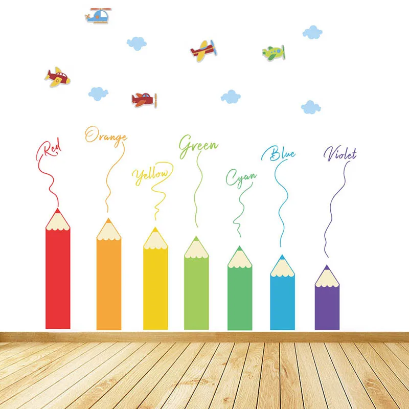 

Colorful Pencils Wall Stickers For Kids Room Living Room Home Decoration Accessories DIY PVC Kindergarten Play Room Mural Decor