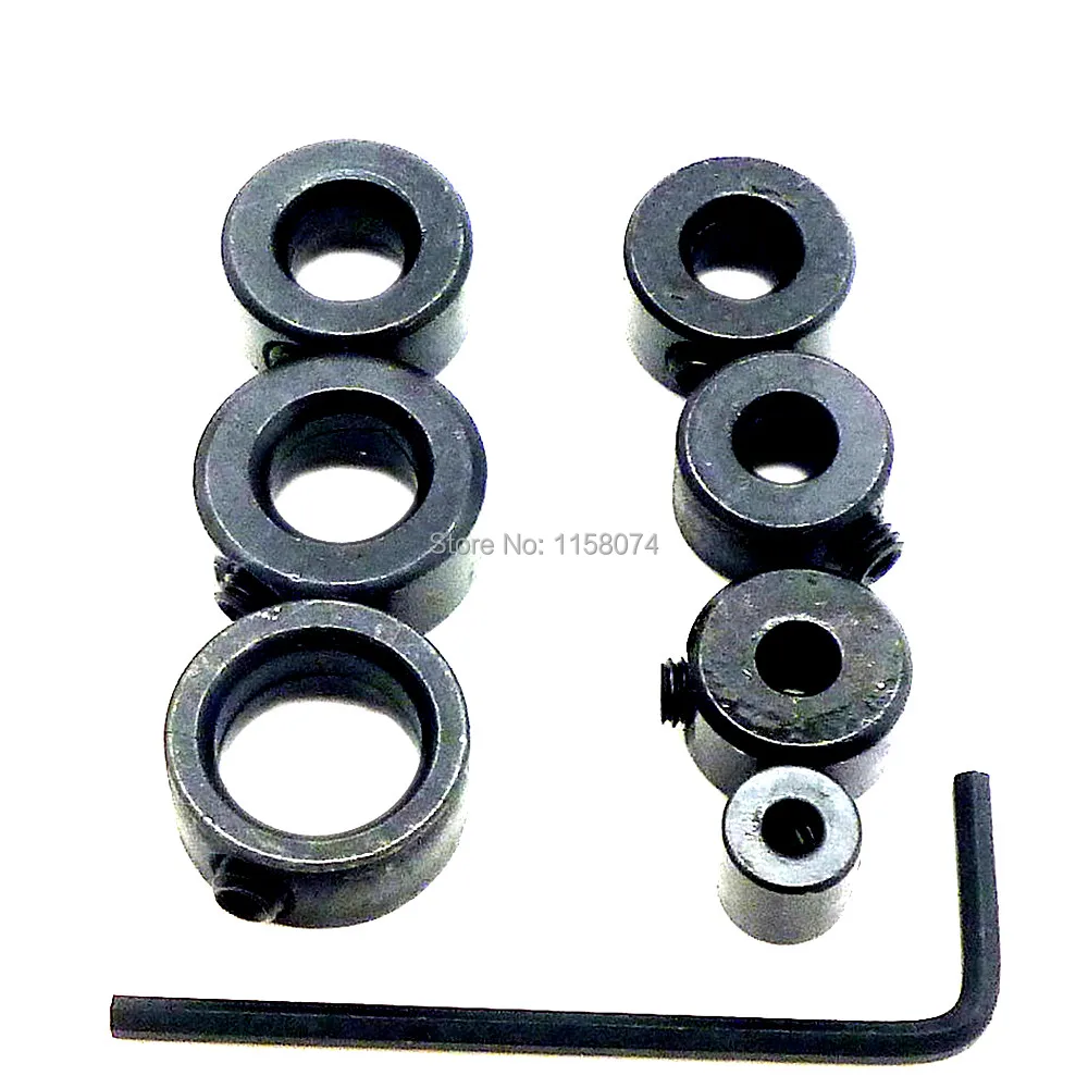 Pack Of 7 Wood Drill Depth Stop Collars Ring Shaft Chuck Hex Wrench Woodworking