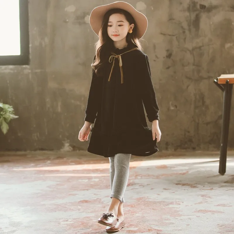 Бархатные зимние школьные платья для девочек-подростков; детское осеннее черное платье в стиле пэчворк с длинными рукавами для девочек; детское изысканное рождественское платье;