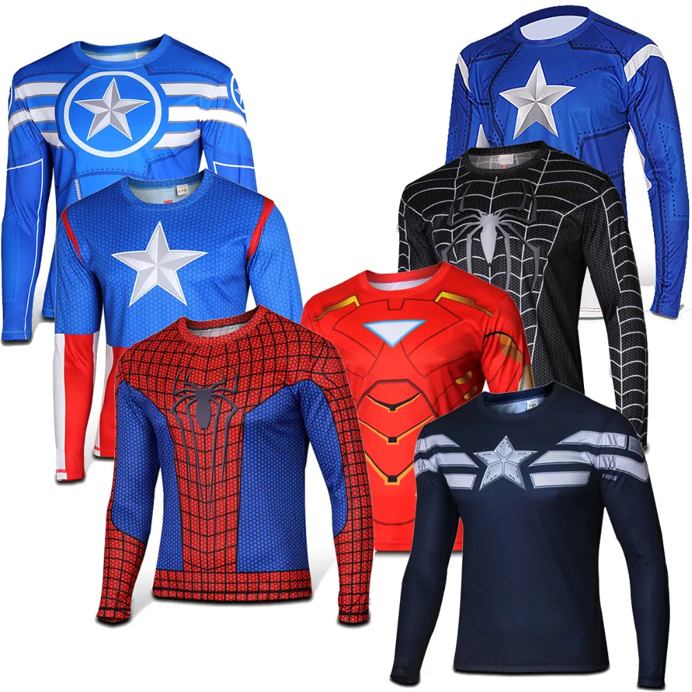 Fashion Men Long Sleeve T Shirt Super Hero Casual Costume Biker TShirt ...