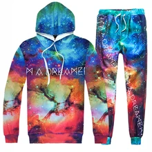 Лидер продаж, комплект из 2 предметов, повседневные спортивные костюмы для мужчин и женщин, 3D принт, Космический звездный свет, модные толстовки с капюшоном+ штаны, толстовка, спортивный костюм