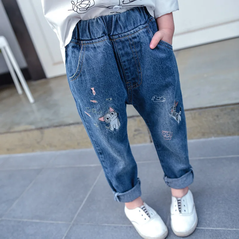 IENENS 3-8Y Kids Girls Jeans Loose Denim Trousers Children Girl's Cowboy Long Pants Baby Girl Casua