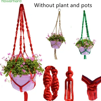 

1M Colorful Knotted Plant Hanger Basket Green Flowerpot Macrame Lifting Rope Plant Hanger Pot Holder Garden Hanging Flower Deco