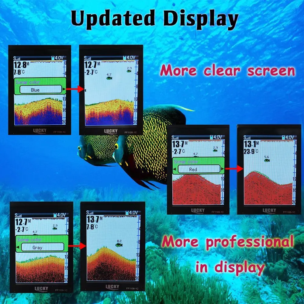Recarregável sem Fio Lucky Fish Finder Ff1108 1 Cwla Findfish Sonar Sensor Fish Finder Sondadores Deeper Fishfinder Pesca 10 fio recarregável sensor sonar inventor de peixes