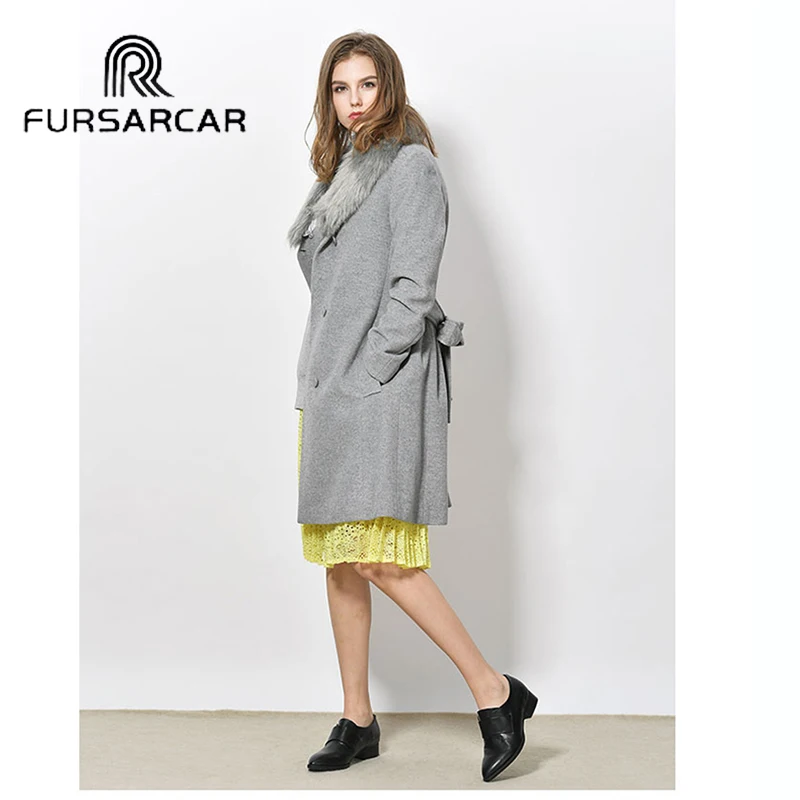 Женское меховое пальто FURSARCAR роскошное теплое из овечьей шкуры с воротником