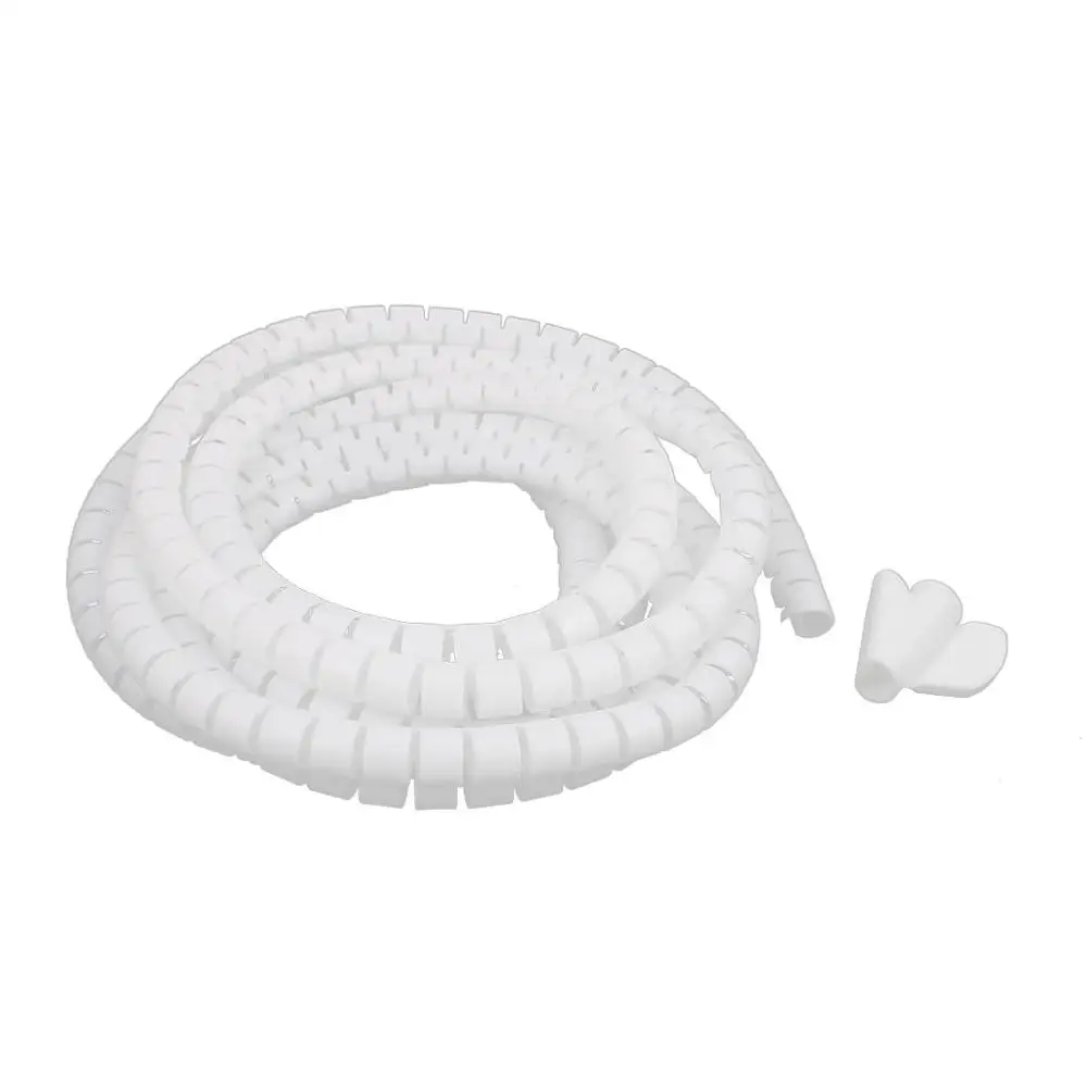 

3m 10mm Diameter Spiral Wire Organizer Wrap Tube Flexible Manage Cord for PC Computer Home Bundling Hiding Cable w Clip White