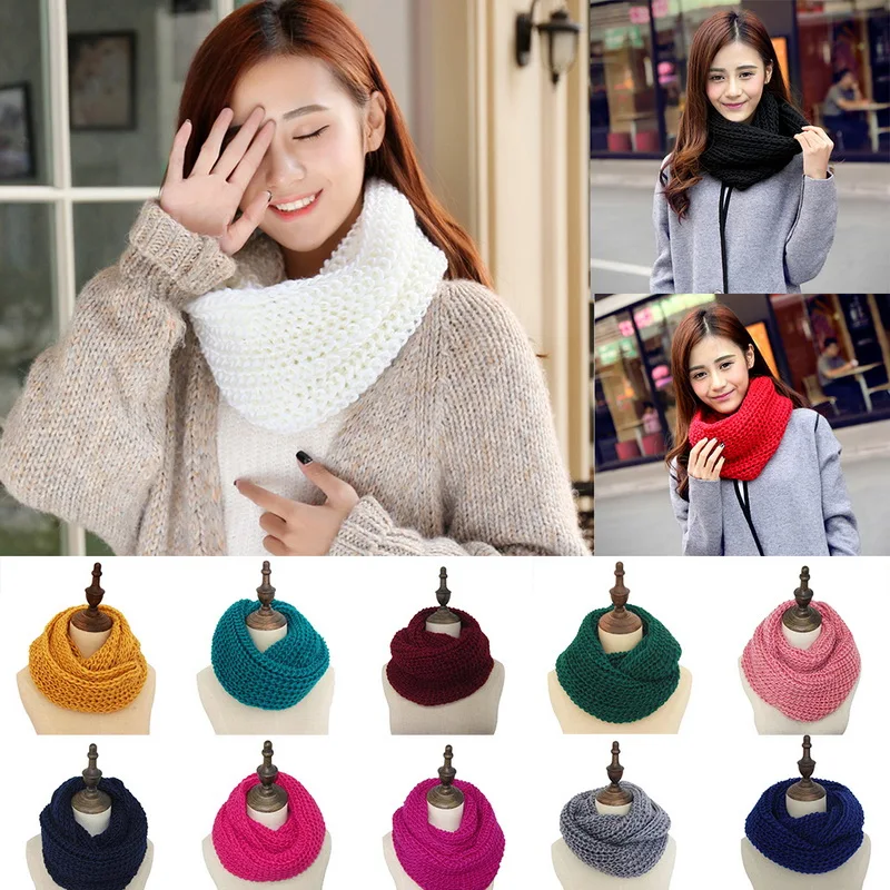 

WEYUJH 14 Colors Solid Warm Winter Scarves Knitted Women Fashion Ring Collar Neck Scarf Wool Cashmere Scarves Pashmina Drop Ship