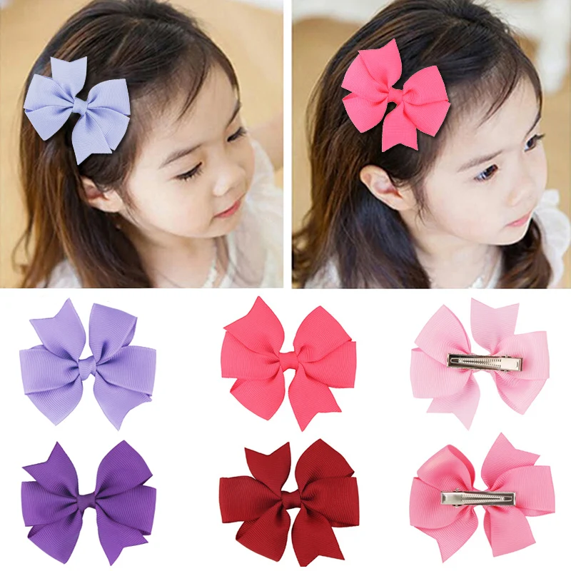 

3.5 Inch Handmade 40 Colorful Kids Girls Solid Ribbon Hair Bow Lovely Cute Elegant Pricess Hair Accessories Festival Hairpins