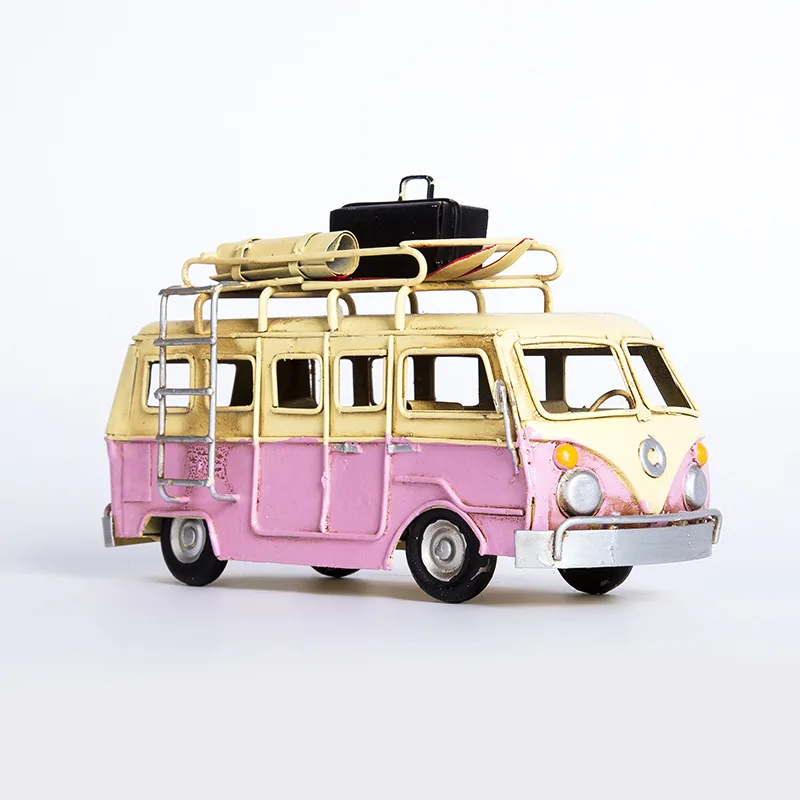 

Personalized Mini Bus Model Home Decoration Figurines Vintage Metal Collection Craft Cafe Bar Window Ornament Best Birthday Gift
