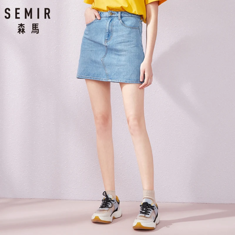 Женская джинсовая юбка SEMIR тонкая Студенческая в стиле таннина лето 2019|Юбки| |