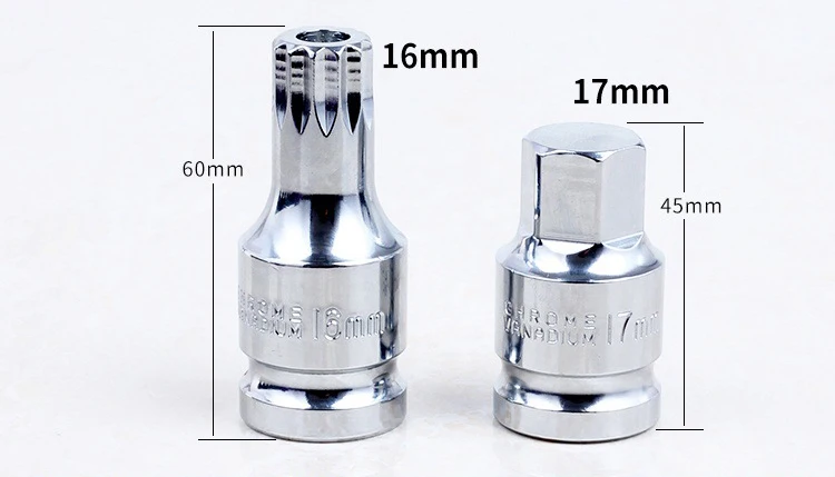 2 шт./компл. 1/"(12,5 мм) 16 и 17 мм специальная головка гаечного ключа для масляной сковороды с шестигранной головкой и 12 зубами Universal универсальные инструменты для ремонта авто