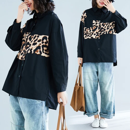 Леопардовый воротник Blusa Feminina Лоскутная модная женская одежда короткие нерегулярные женские топы и блузки