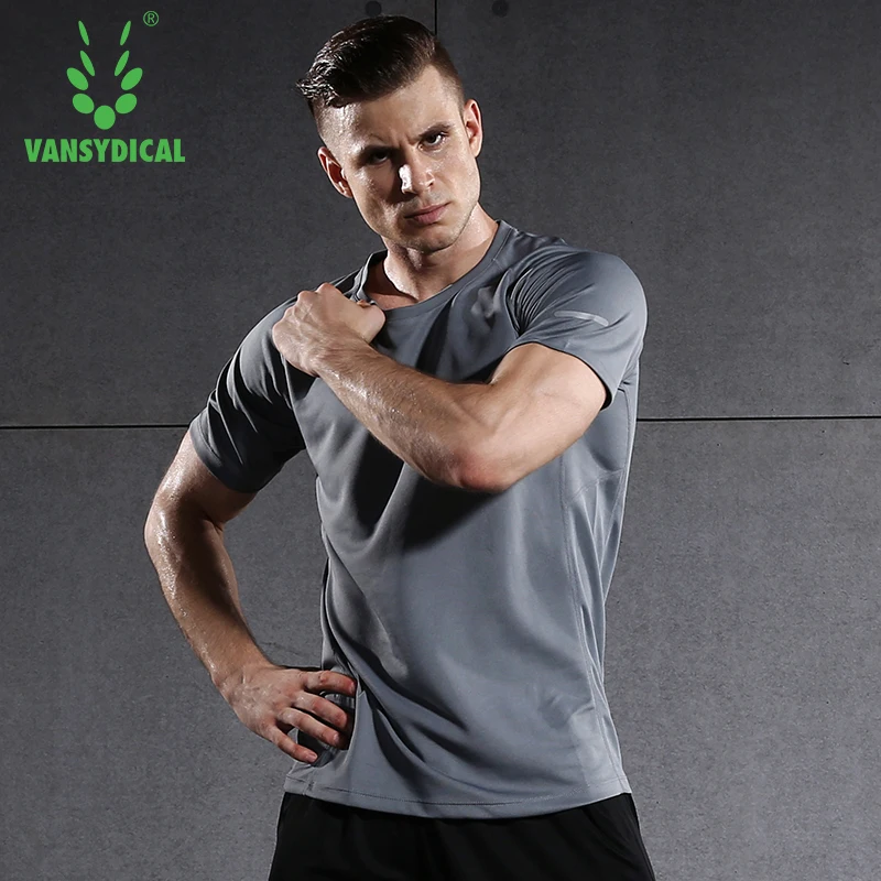 

Vansydical Men Running Shirt Short Sleeve Mens Running T Shirts Active Short Sleeves Quick Dry Training Jersey Sports Clothing