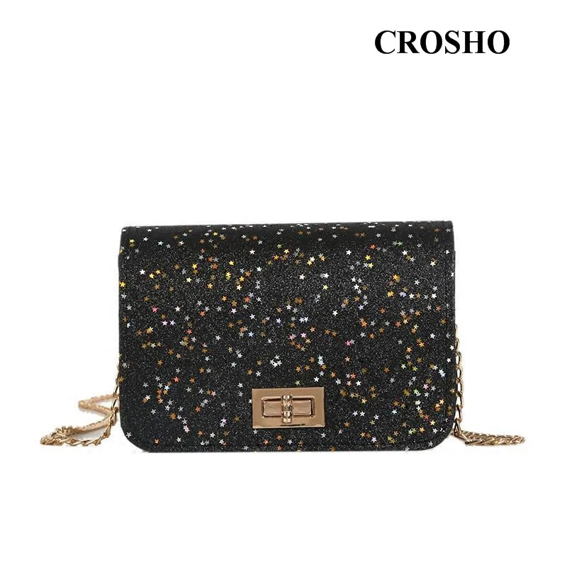 CROSHO Small Square Chain Bag Single Shoulder Bag Sequin Diagonal Cross Bag