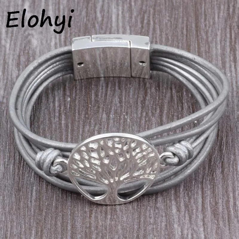 

ELOHYI Women Tree Of Life Leather Rope Bracelet&Bangles Magnet Buckle Bracelet For Women Elegant Design Jewelry Gifts