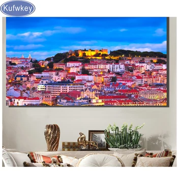 

DIY 5D Diamond Mosaic"Lisbon Portugal Night Town Landscape"Full square Diamond Painting Cross Stitch Kit Diamond Embroidery sale