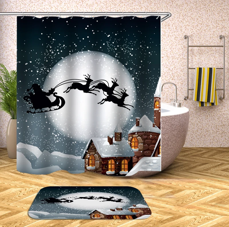 Рождественская занавеска для душа, Тканевая 3d занавеска для ванной, водонепроницаемая занавеска для ванной комнаты