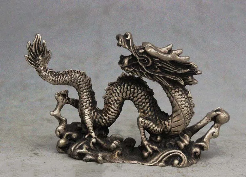 

Chinese FengShui White Copper Silver Running Evil dragon Beast Statue Figurine