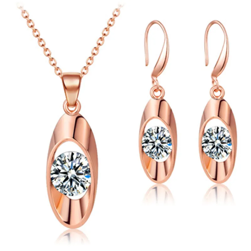 

Women's Rose Gold Necklace Zircon Set Christmas Valentine's Day Gifts Simple Ornaments Two Piece pendel S065