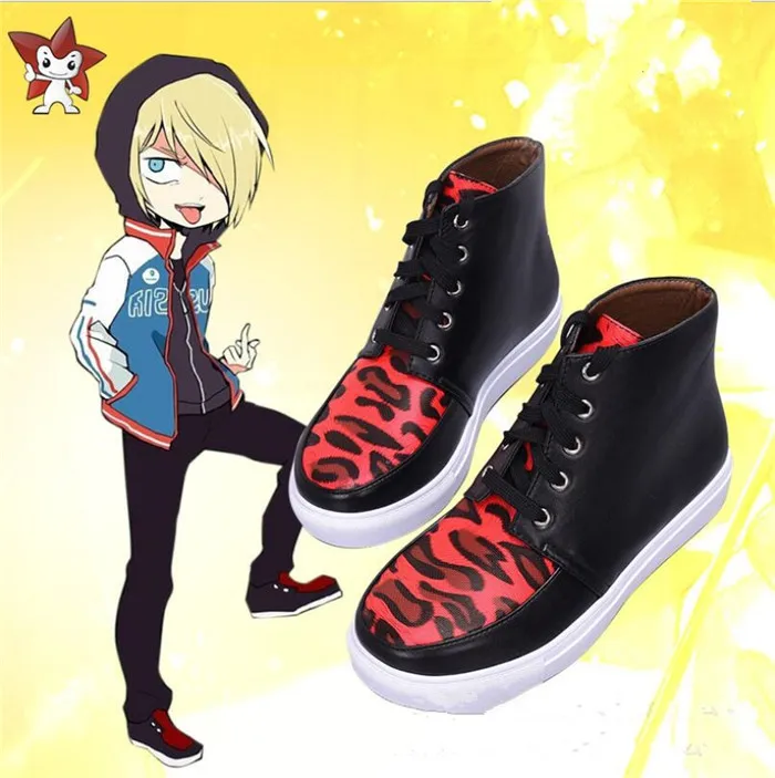 Yuri!!! on Ice Cosplay Shoes Plisetsky Yuri Red Leopard Print Lace up Sneakers Boots A525 | Тематическая одежда и униформа